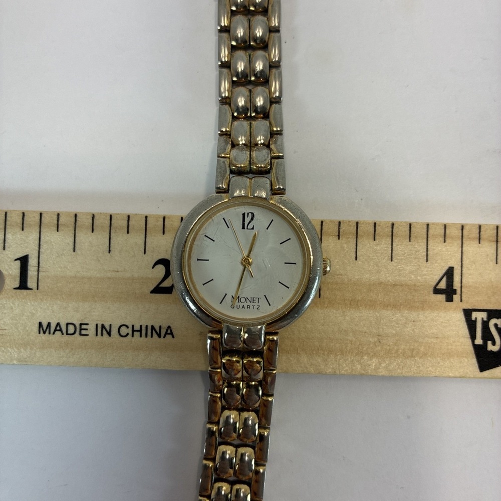Vintage Monet Women Watch Silver & Gold Tone Quartz Working New Battery - Picture 3 of 16